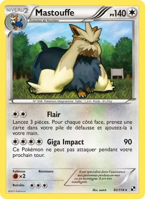 Carte Pokémon Mastouffe 083/114, extension Noir & Blanc