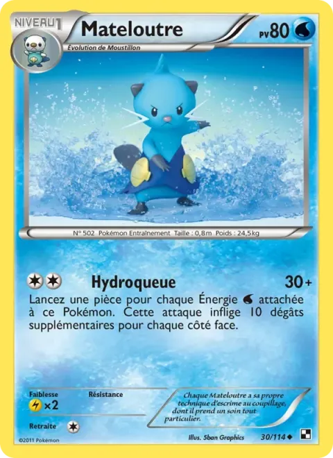 Carte Pokémon Mateloutre 030/114, extension Noir & Blanc