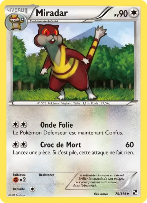 Carte Pokémon Miradar 079/114, extension Noir & Blanc