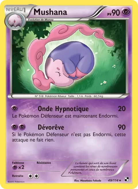 Carte Pokémon Mushana 049/114, extension Noir & Blanc