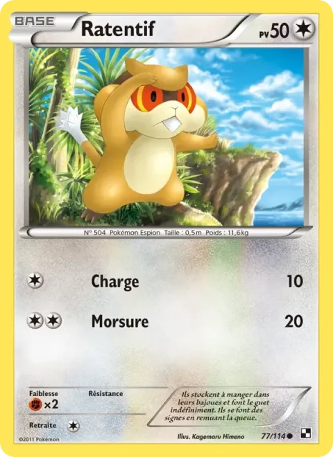 Carte Pokémon Ratentif 077/114, extension Noir & Blanc
