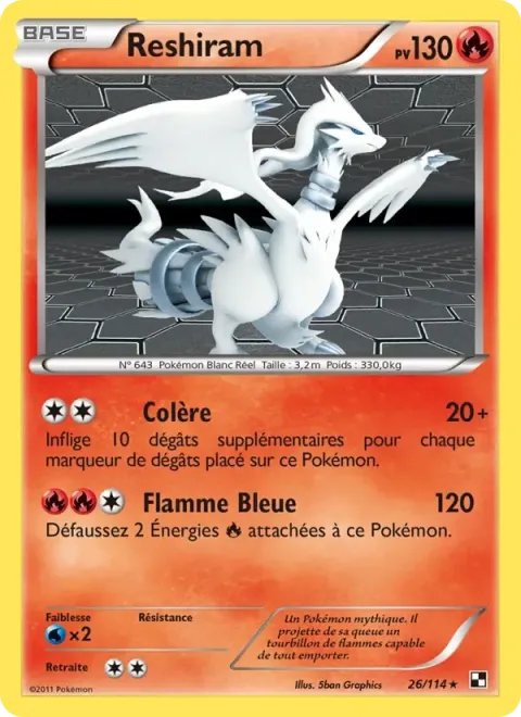 Carte Pokémon Reshiram 026/114, extension Noir & Blanc