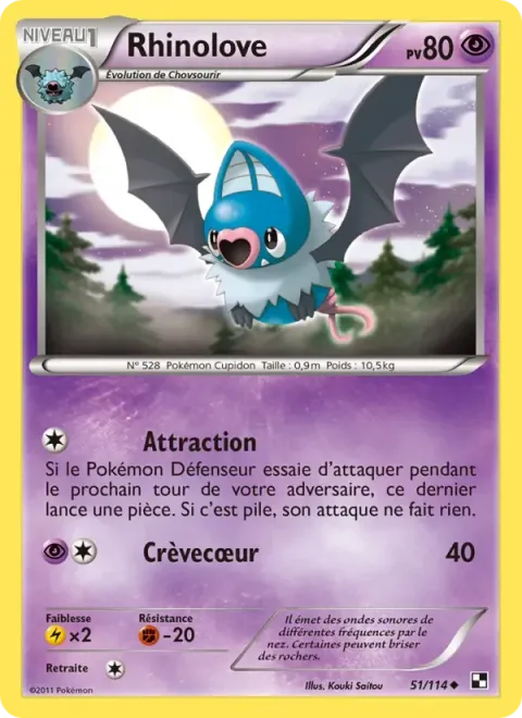 Carte Pokémon Rhinolove 051/114, extension Noir & Blanc