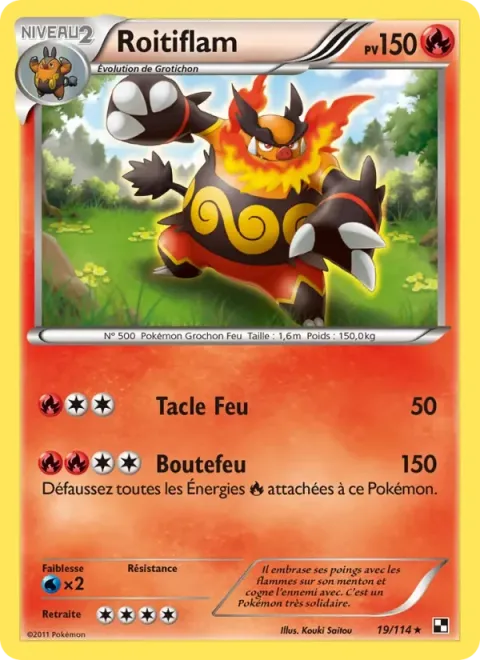 Carte Pokémon Roitiflam 019/114, extension Noir & Blanc