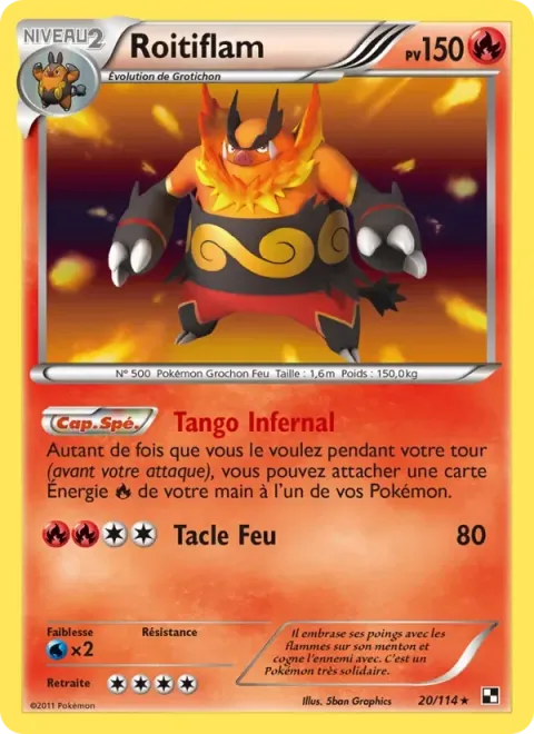 Carte Pokémon Roitiflam 020/114, extension Noir & Blanc