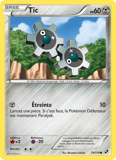 Carte Pokémon Tic 074/114, extension Noir & Blanc