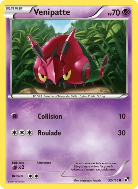 Carte Pokémon Venipatte 052/114, extension Noir & Blanc