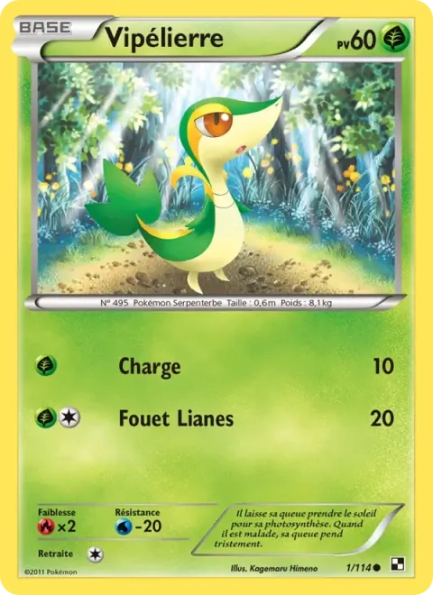 Carte Pokémon Vipélierre 001/114, extension Noir & Blanc