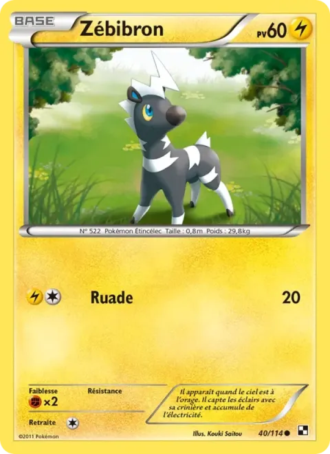 Carte Pokémon Zébibron 040/114, extension Noir & Blanc