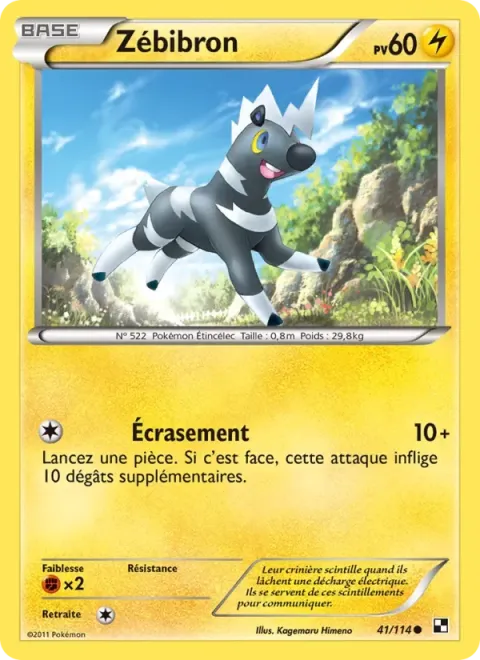 Carte Pokémon Zébibron 041/114, extension Noir & Blanc