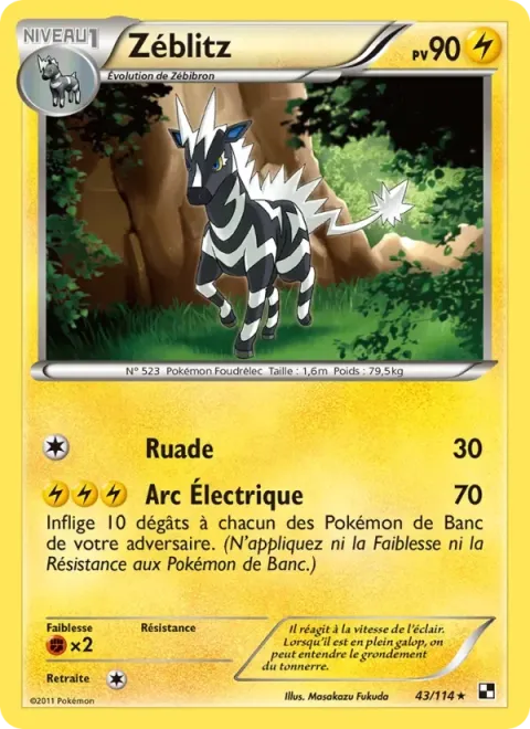 Carte Pokémon Zéblitz 043/114, extension Noir & Blanc