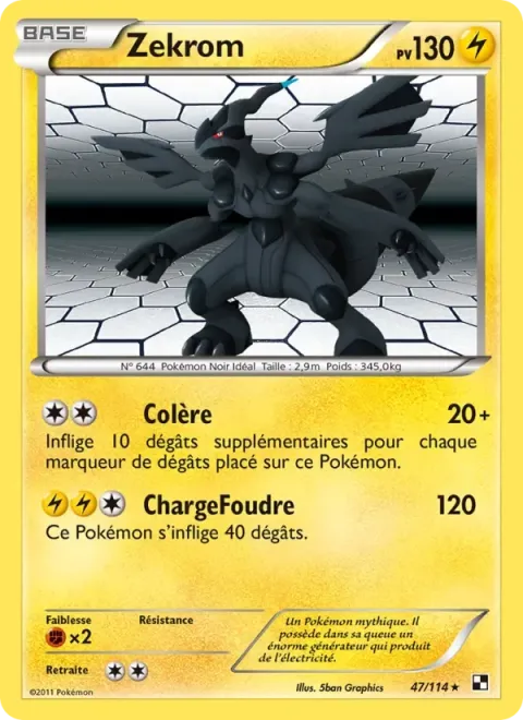 Carte Pokémon Zekrom 047/114, extension Noir & Blanc