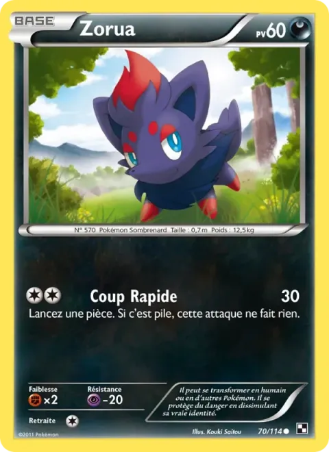 Carte Pokémon Zorua 070/114, extension Noir & Blanc