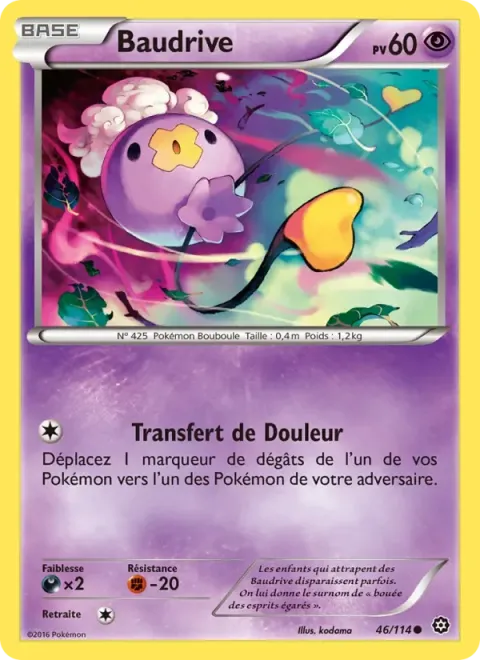 Carte Pokémon Baudrive 046/114, extension Offensive Vapeur