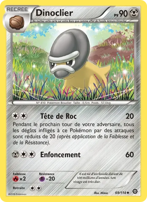 Carte Pokémon Dinoclier 069/114, extension Offensive Vapeur