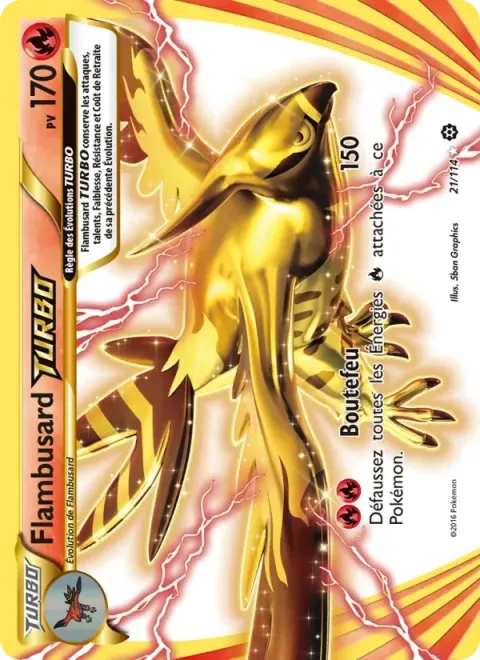 Carte Pokémon Flambusard TURBO 021/114, extension Offensive Vapeur