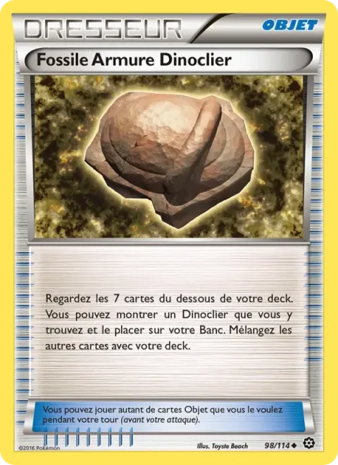 Carte Pokémon Fossile Armure Dinoclier 098/114, extension Offensive Vapeur