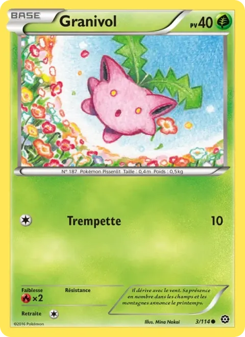 Carte Pokémon Granivol 003/114, extension Offensive Vapeur