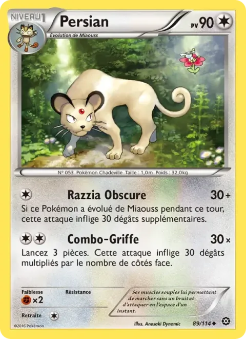 Carte Pokémon Persian 089/114, extension Offensive Vapeur