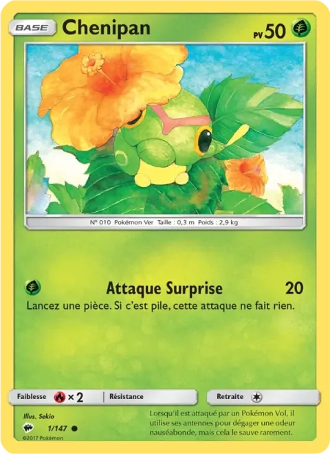 Carte Pokémon Chenipan 001/147, extension Ombres Ardentes