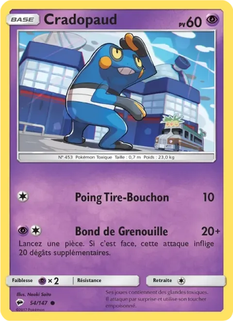 Carte Pokémon Cradopaud 054/147, extension Ombres Ardentes