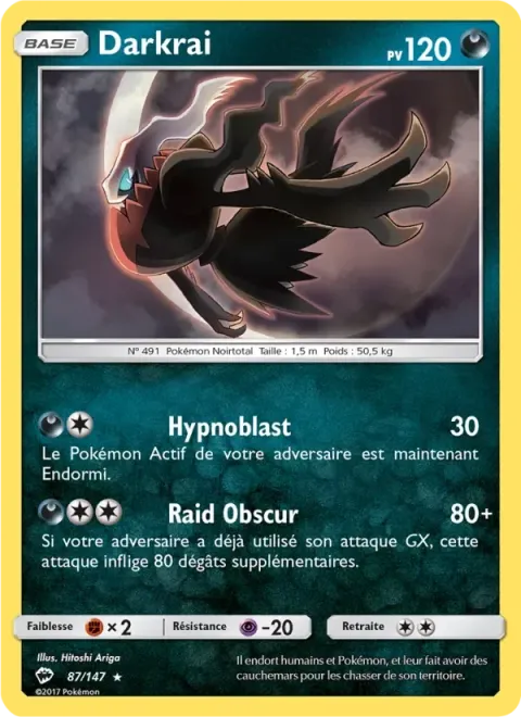 Carte Pokémon Darkrai 087/147, extension Ombres Ardentes