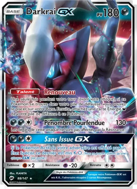 Carte Pokémon Darkrai GX 088/147, extension Ombres Ardentes