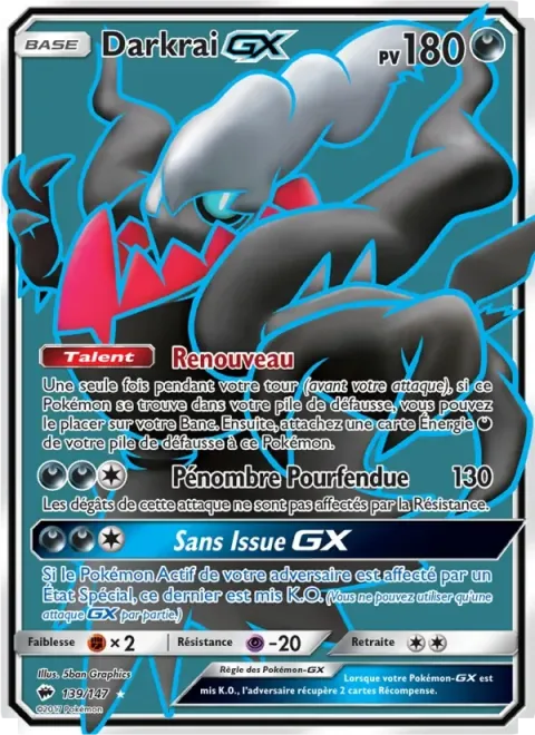 Carte Pokémon Darkrai GX 139/147, extension Ombres Ardentes