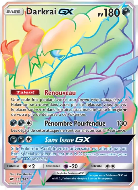 Carte Pokémon Darkrai GX 158/147, extension Ombres Ardentes