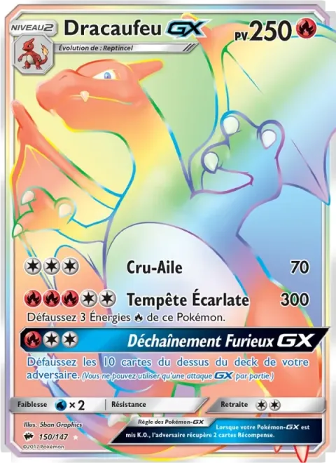 Carte Pokémon Dracaufeu GX 150/147, extension Ombres Ardentes