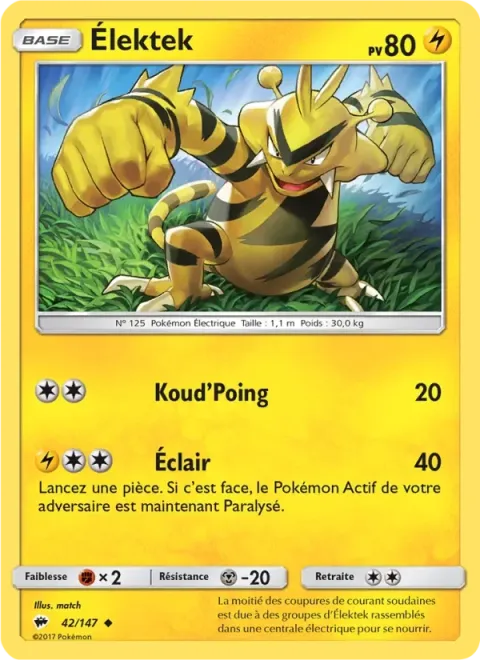 Carte Pokémon Élektek 042/147, extension Ombres Ardentes