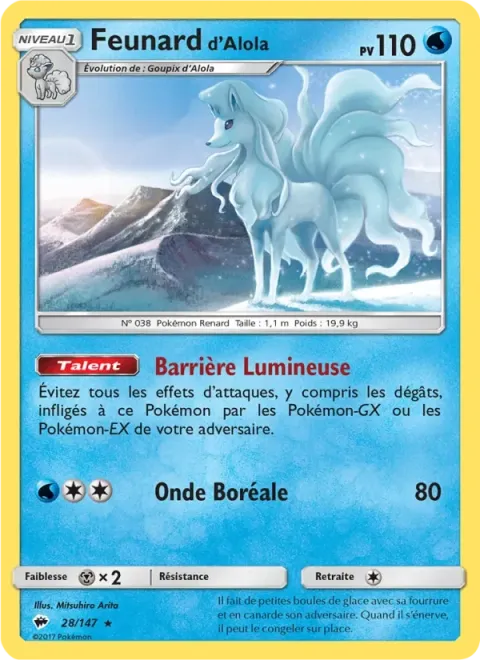 Carte Pokémon Feunard d’Alola 028/147, extension Ombres Ardentes