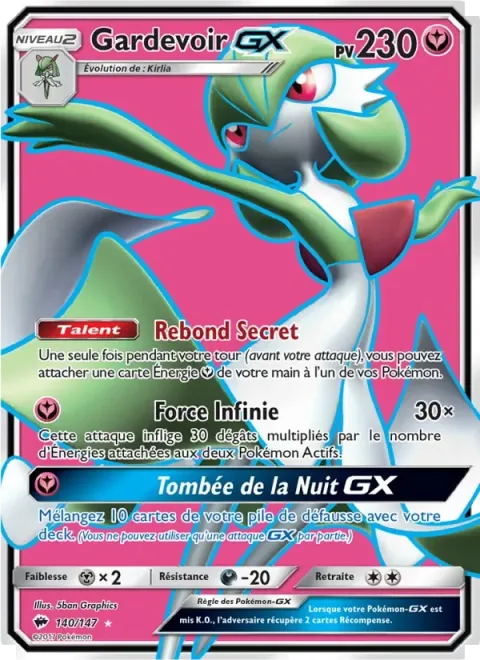 Carte Pokémon Gardevoir GX 140/147, extension Ombres Ardentes
