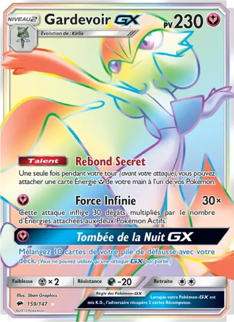 Carte Pokémon Gardevoir GX 159/147, extension Ombres Ardentes