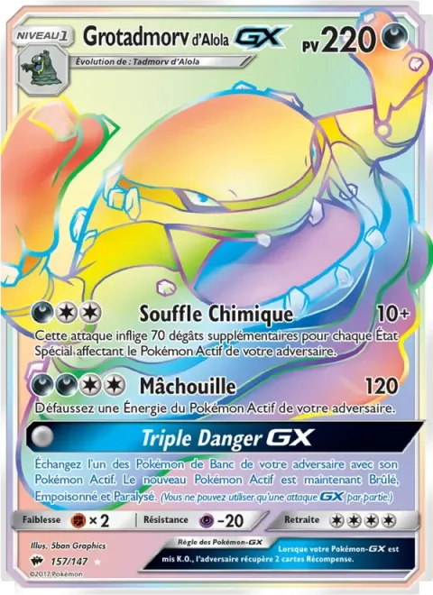 Carte Pokémon Grotadmorv d’Alola GX 157/147, extension Ombres Ardentes