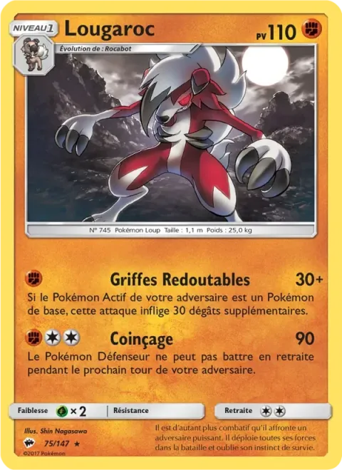 Carte Pokémon Lougaroc 075/147, extension Ombres Ardentes
