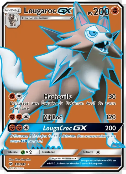 Carte Pokémon Lougaroc GX 136/147, extension Ombres Ardentes