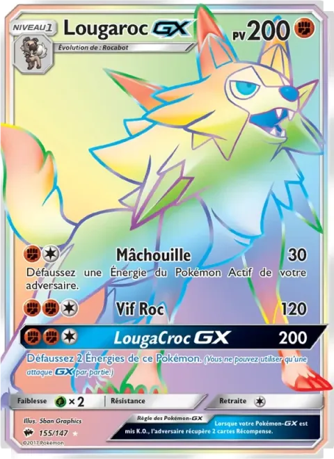 Carte Pokémon Lougaroc GX 155/147, extension Ombres Ardentes