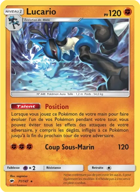 Carte Pokémon Lucario 071/147, extension Ombres Ardentes