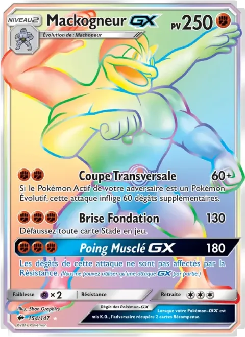 Carte Pokémon Mackogneur GX 154/147, extension Ombres Ardentes