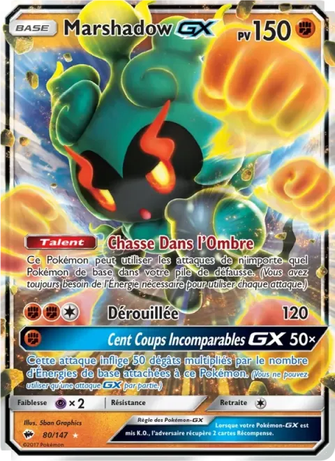 Carte Pokémon Marshadow GX 080/147, extension Ombres Ardentes