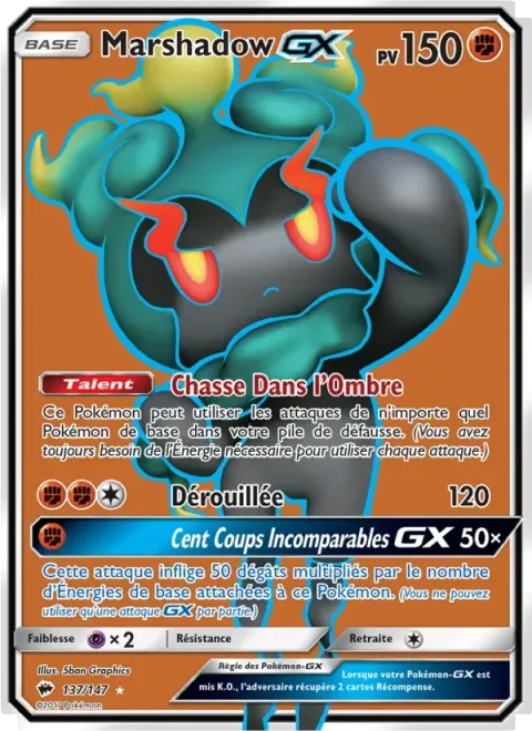 Carte Pokémon Marshadow GX 137/147, extension Ombres Ardentes