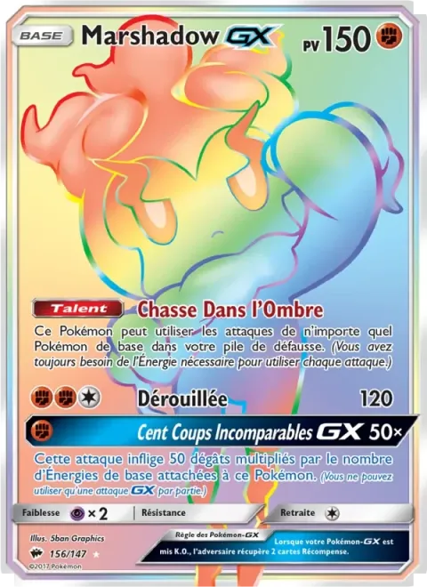 Carte Pokémon Marshadow GX 156/147, extension Ombres Ardentes