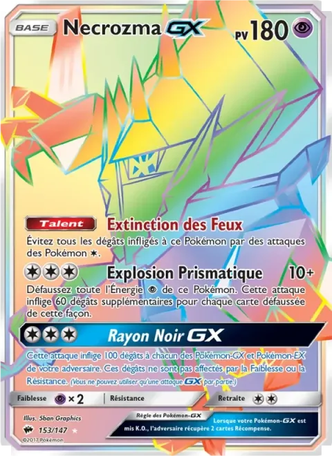 Carte Pokémon Necrozma GX 153/147, extension Ombres Ardentes