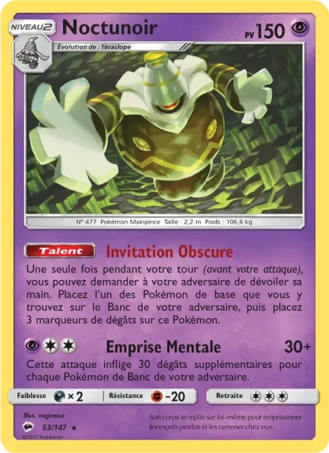 Carte Pokémon Noctunoir 053/147, extension Ombres Ardentes