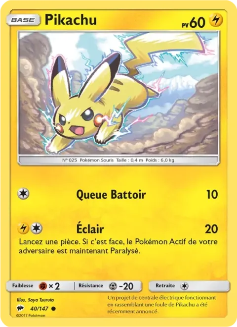 Carte Pokémon Pikachu 040/147, extension Ombres Ardentes