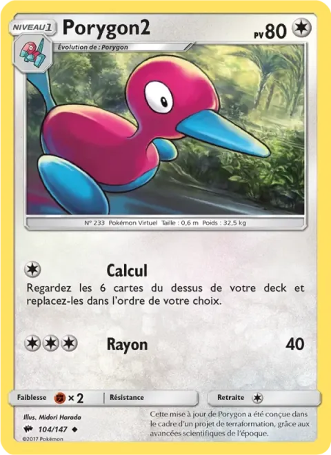 Carte Pokémon Porygon2 104/147, extension Ombres Ardentes