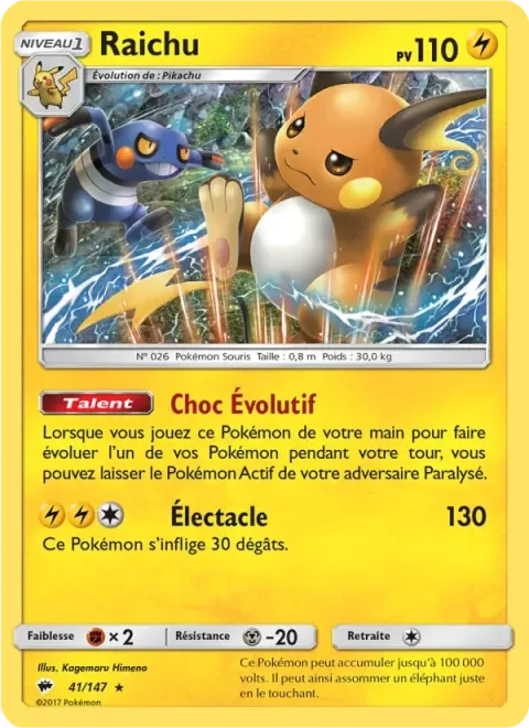 Carte Pokémon Raichu 041/147, extension Ombres Ardentes
