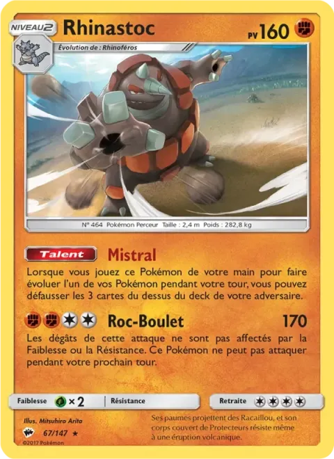 Carte Pokémon Rhinastoc 067/147, extension Ombres Ardentes