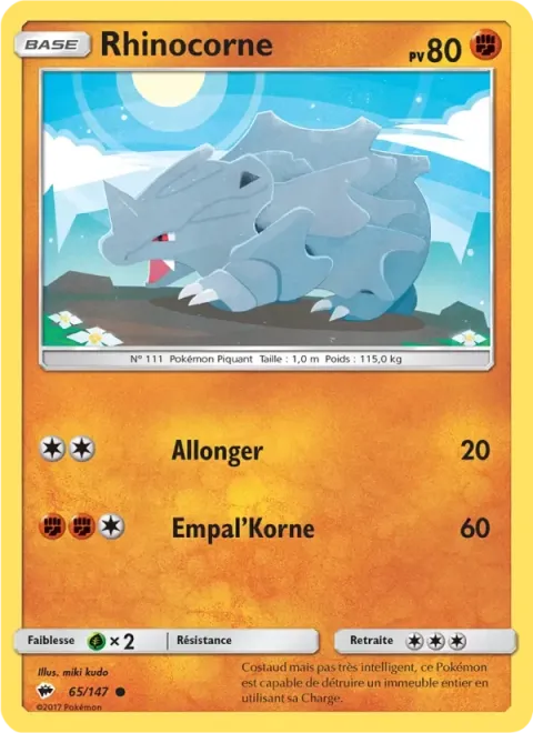 Carte Pokémon Rhinocorne 065/147, extension Ombres Ardentes